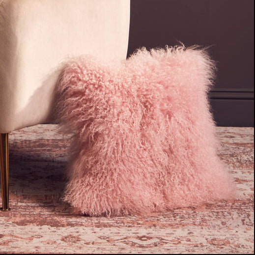 Orsina Pink Mongolian Lamb Fur Square Cushion – Real Fur Throw Pillow