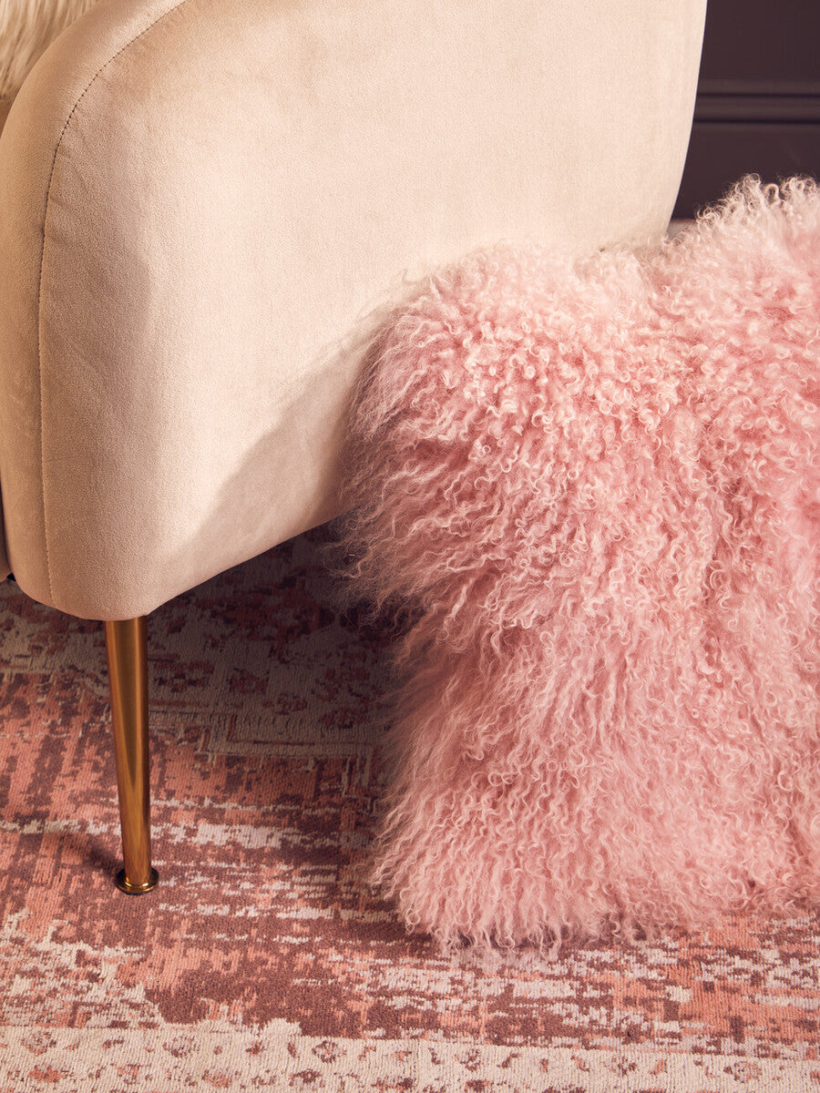 Orsina Pink Mongolian Lamb Fur Square Cushion – Real Fur Throw Pillow