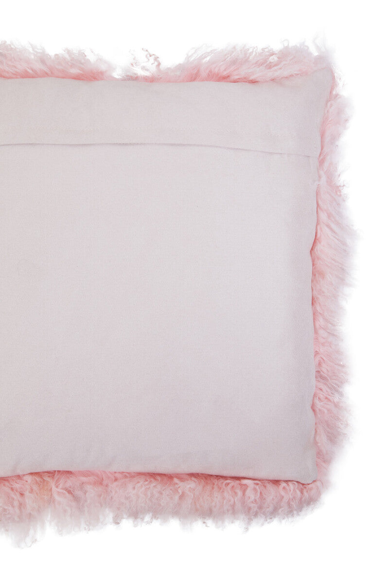 Orsina Pink Mongolian Lamb Fur Square Cushion – Real Fur Throw Pillow