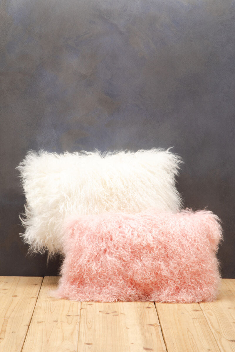 Orsina Pink Mongolian Fur Rectangular Lumbar Cushion – Real Lamb Fur