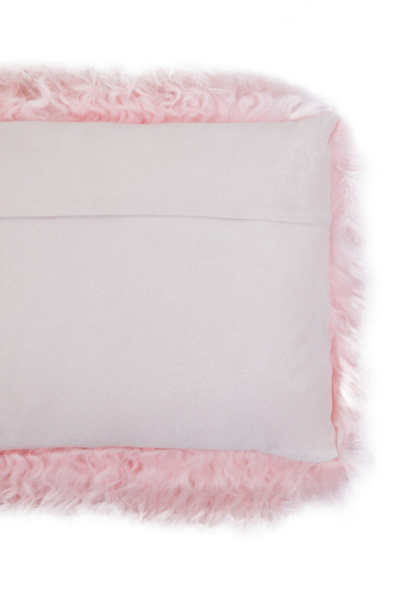 Orsina Pink Mongolian Fur Rectangular Lumbar Cushion – Real Lamb Fur