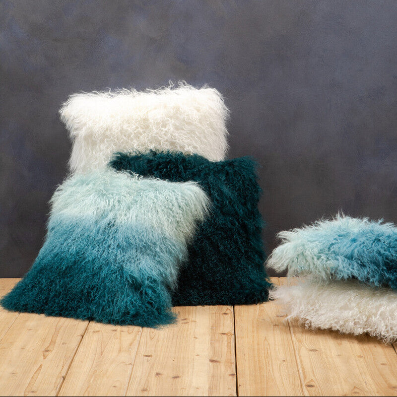 Orsina Teal Mongolian Lamb Fur Square Cushion – Real Fur Accent Pillow