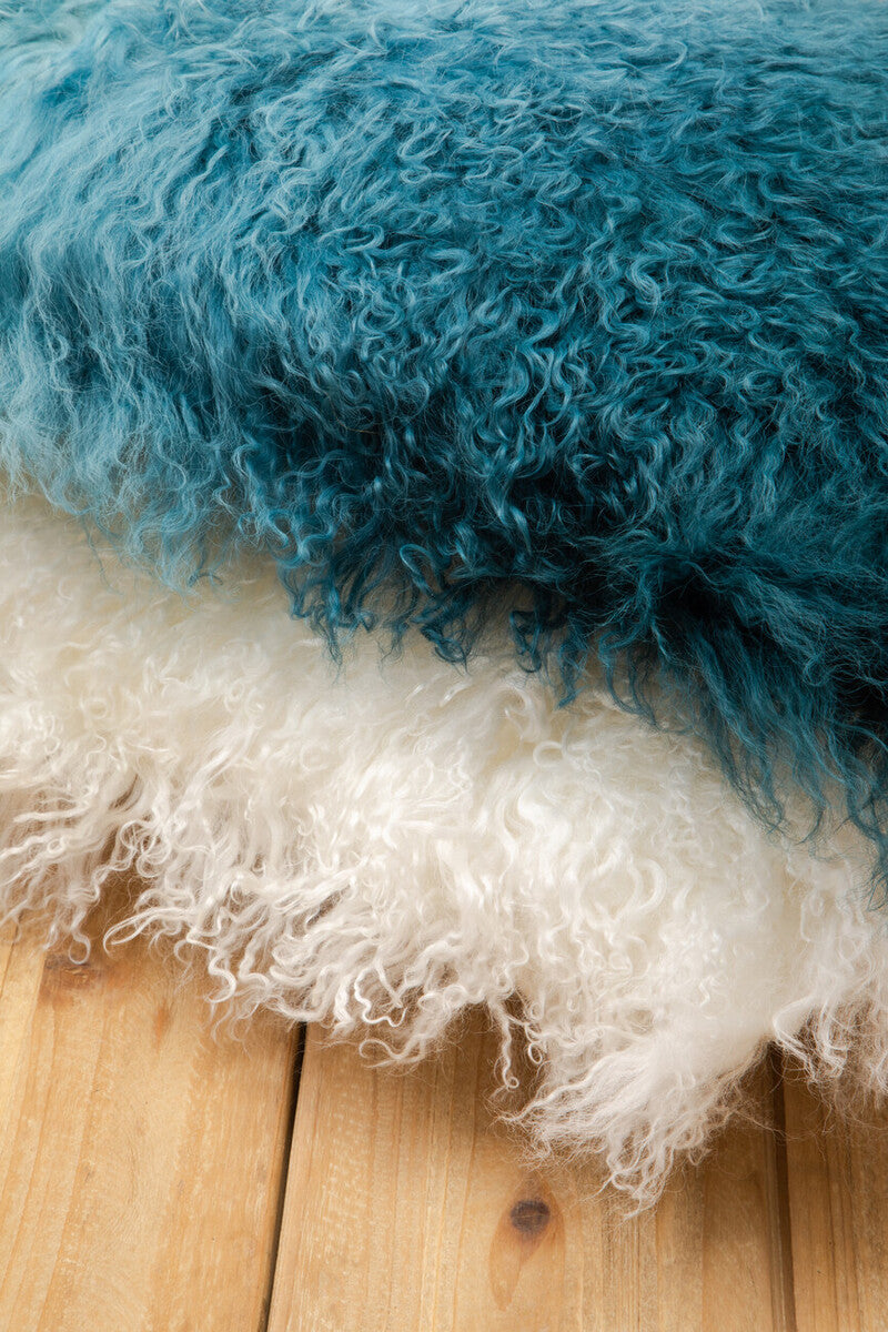 Orsina Teal Mongolian Lamb Fur Square Cushion – Real Fur Accent Pillow