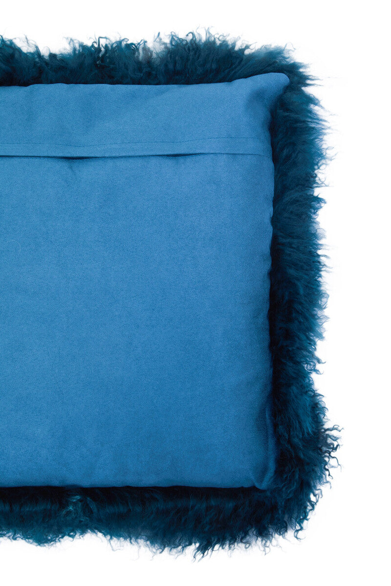 Orsina Teal Mongolian Lamb Fur Square Cushion – Real Fur Accent Pillow