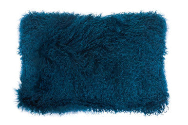 Orsina Teal Mongolian Fur Rectangular Lumbar Cushion – Genuine Lamb Fur