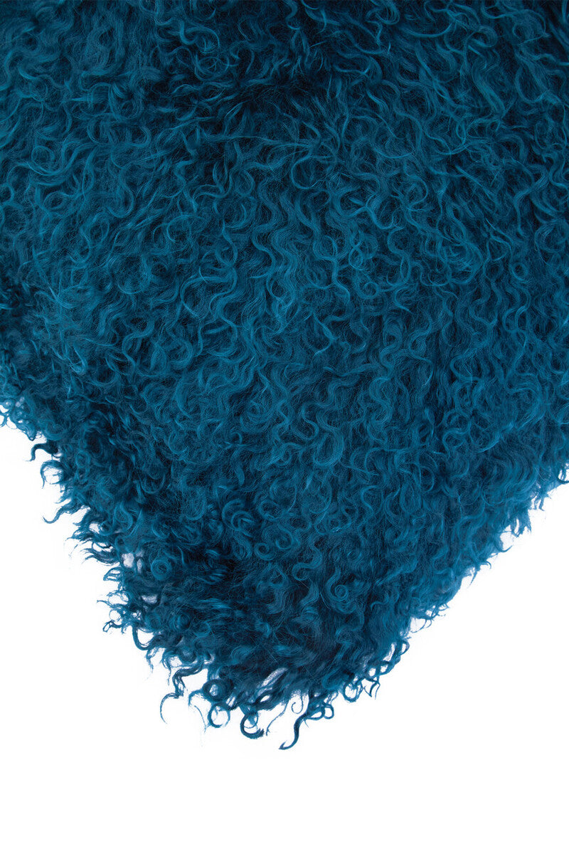 Orsina Teal Mongolian Fur Rectangular Lumbar Cushion – Genuine Lamb Fur