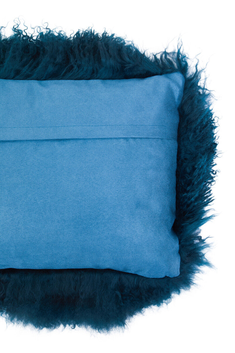 Orsina Teal Mongolian Fur Rectangular Lumbar Cushion – Genuine Lamb Fur