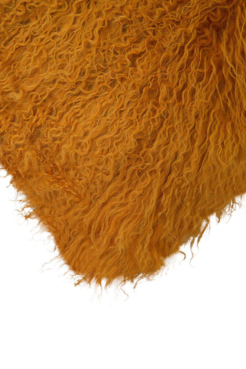Orsina Real Mongolian Fur Square Cushion – Ochre Lamb Fur Pillow