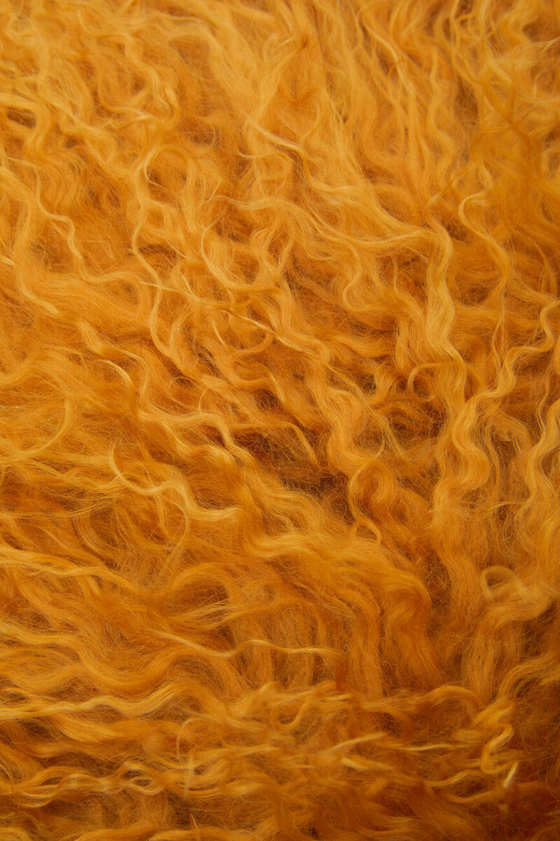 Orsina Real Mongolian Fur Square Cushion – Ochre Lamb Fur Pillow