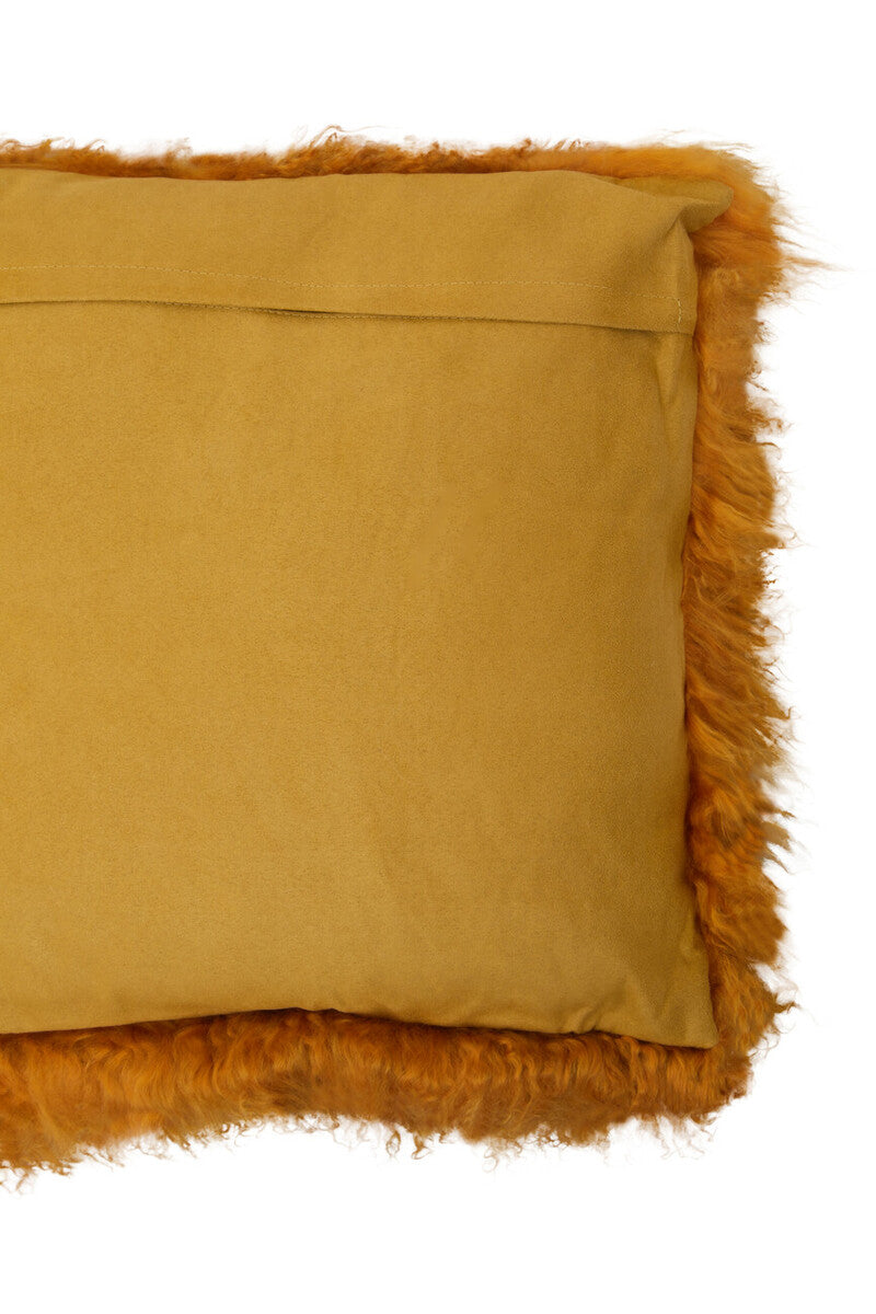 Orsina Real Mongolian Fur Square Cushion – Ochre Lamb Fur Pillow