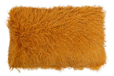 Orsina Bosie Mongolian Fur Rectangular Lumbar Cushion – Ochre Yellow