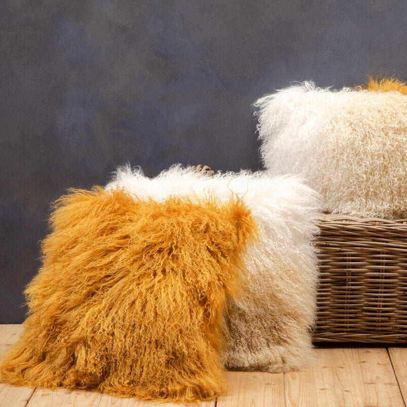 Orsina Bosie Mongolian Fur Rectangular Lumbar Cushion – Ochre Yellow