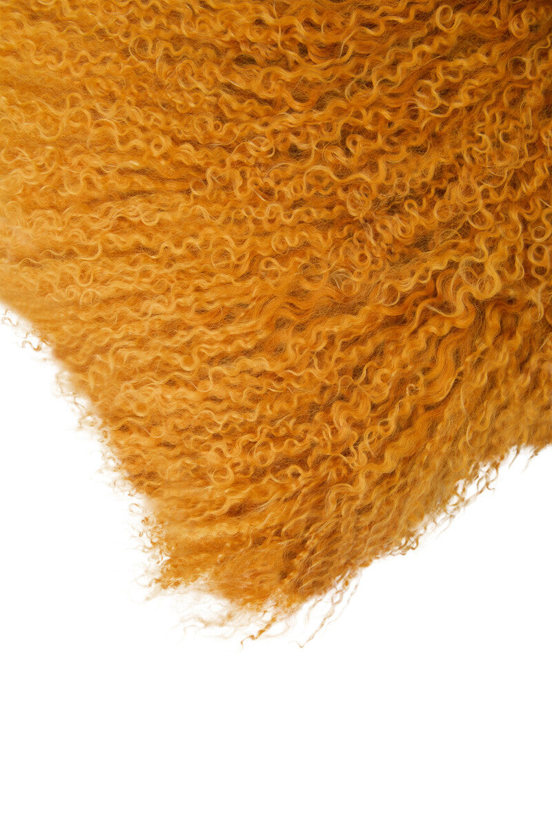 Orsina Bosie Mongolian Fur Rectangular Lumbar Cushion – Ochre Yellow