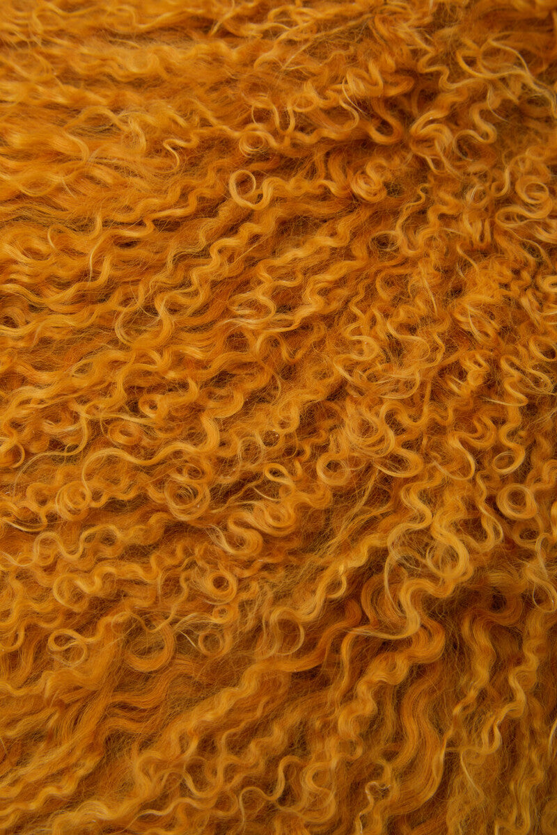 Orsina Bosie Mongolian Fur Rectangular Lumbar Cushion – Ochre Yellow