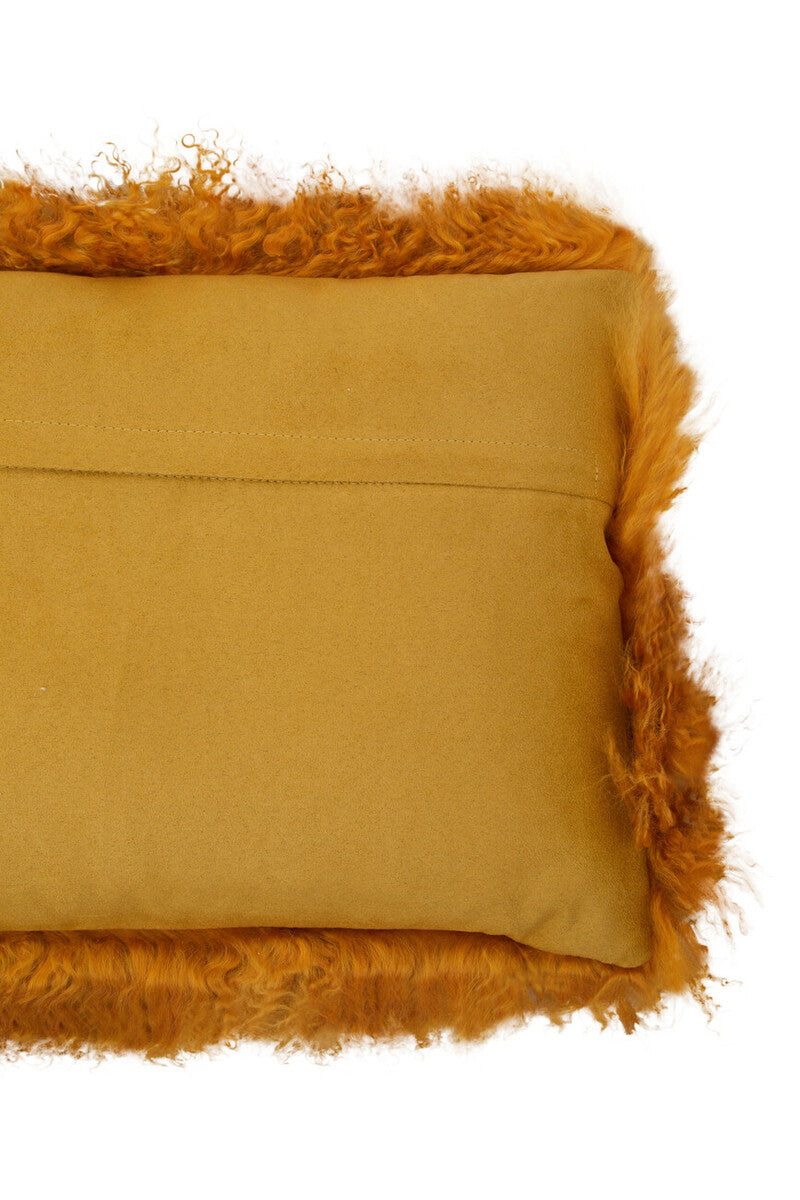 Orsina Bosie Mongolian Fur Rectangular Lumbar Cushion – Ochre Yellow