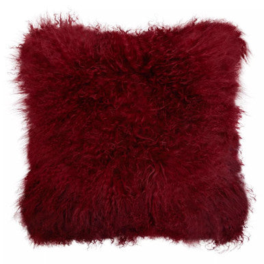 Orsina Mongolian Lamb Fur Square Cushion – Real Maroon Decorative Pillow