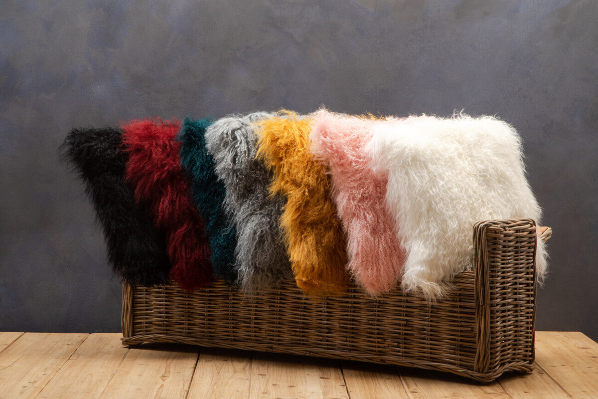 Orsina Mongolian Lamb Fur Square Cushion – Real Maroon Decorative Pillow