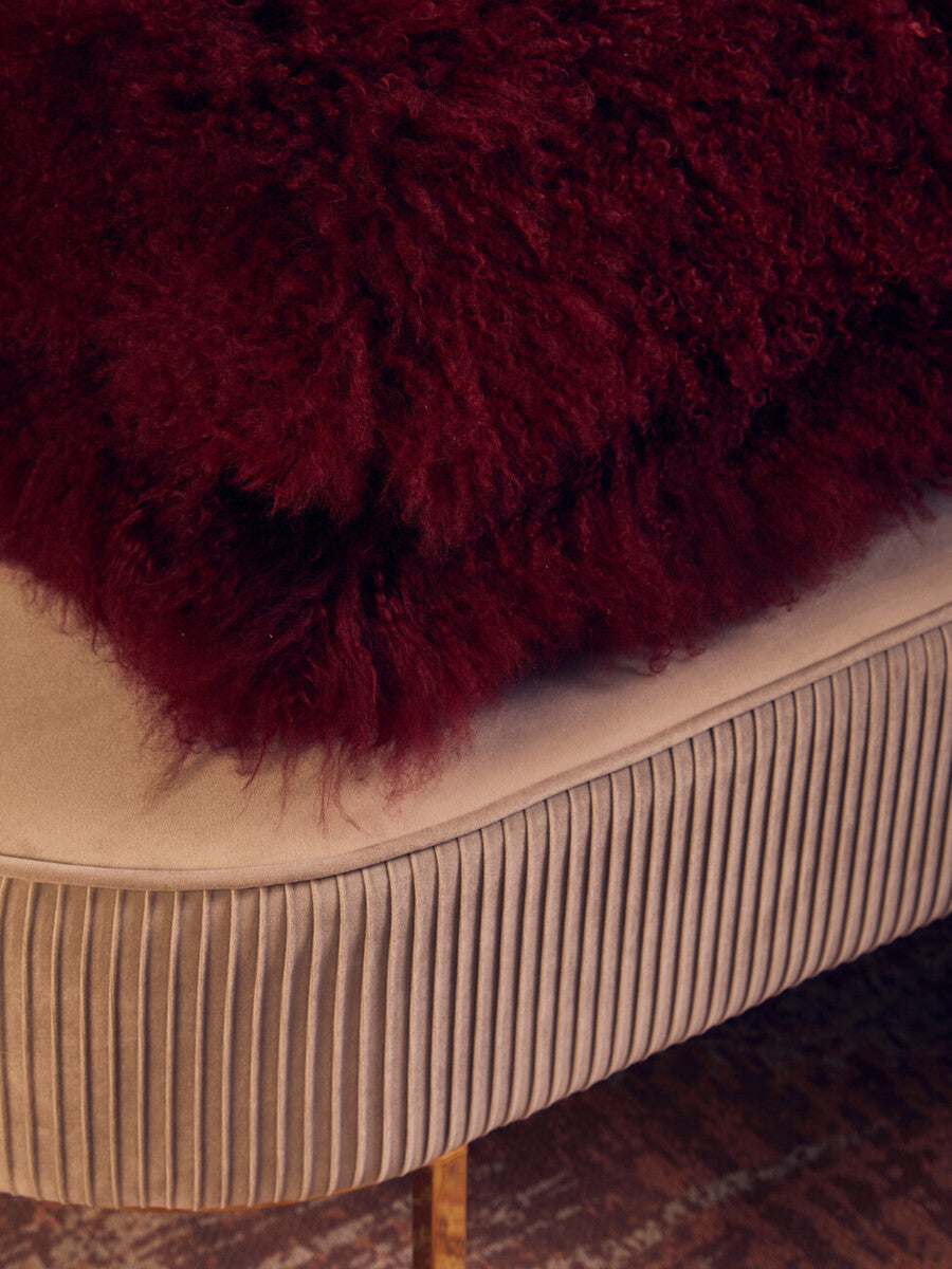 Orsina Mongolian Lamb Fur Square Cushion – Real Maroon Decorative Pillow