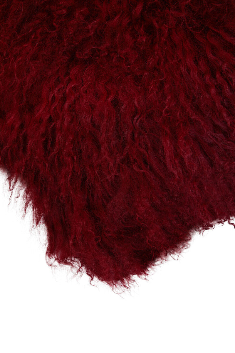 Orsina Mongolian Lamb Fur Square Cushion – Real Maroon Decorative Pillow