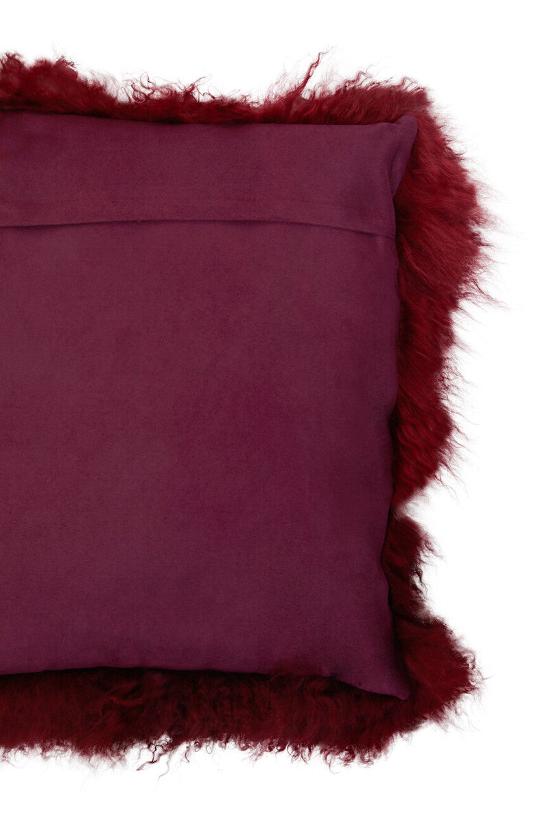 Orsina Mongolian Lamb Fur Square Cushion – Real Maroon Decorative Pillow