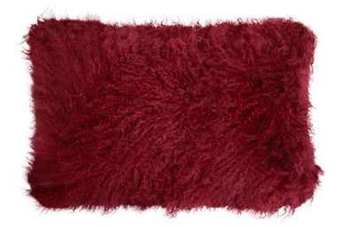 Orsina Bosie Maroon Mongolian Lamb Fur Rectangular Lumbar Cushion
