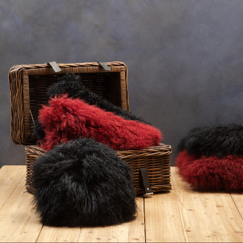 Orsina Bosie Maroon Mongolian Lamb Fur Rectangular Lumbar Cushion