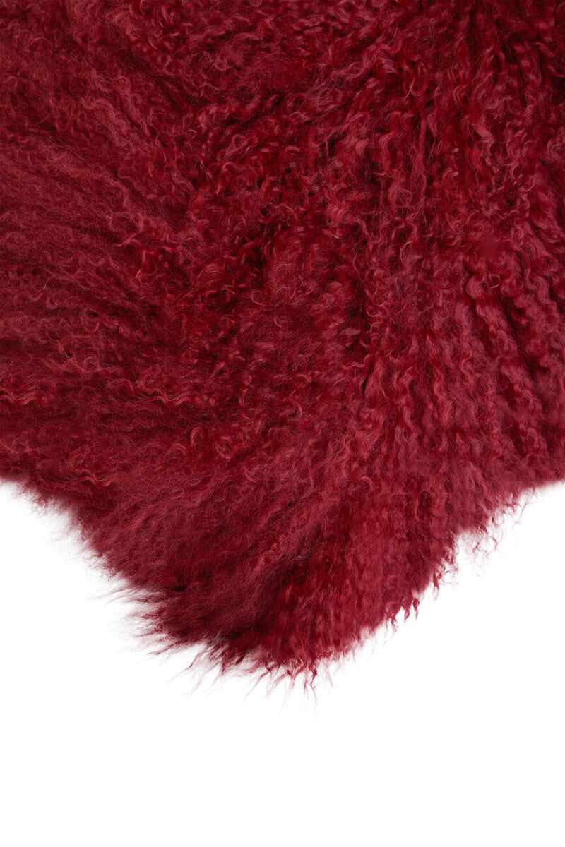 Orsina Bosie Maroon Mongolian Lamb Fur Rectangular Lumbar Cushion