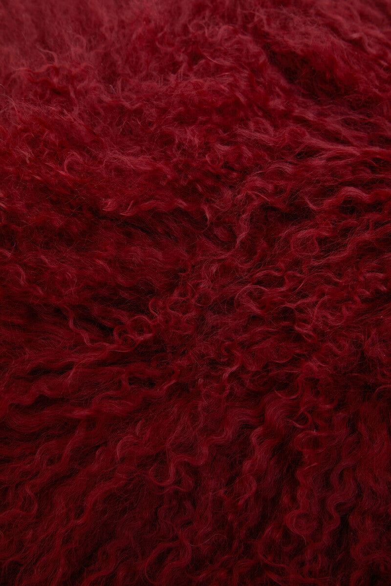 Orsina Bosie Maroon Mongolian Lamb Fur Rectangular Lumbar Cushion