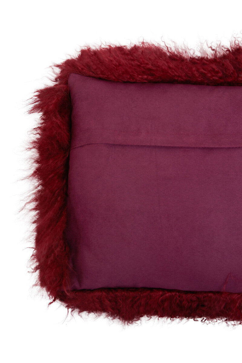 Orsina Bosie Maroon Mongolian Lamb Fur Rectangular Lumbar Cushion