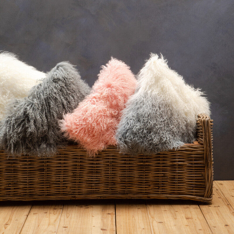 Orsina Bosie Mongolian Lamb Fur Square Cushion | Grey Ombre