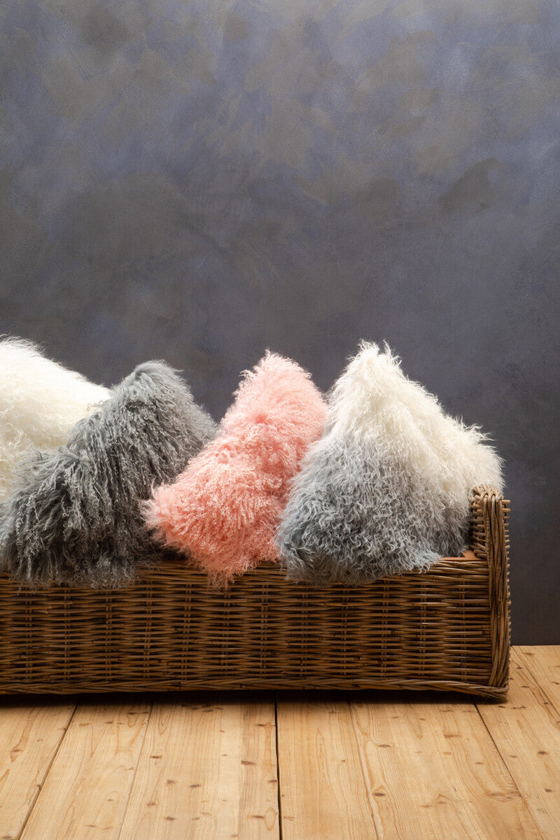 Orsina Bosie Mongolian Lamb Fur Square Cushion | Grey Ombre