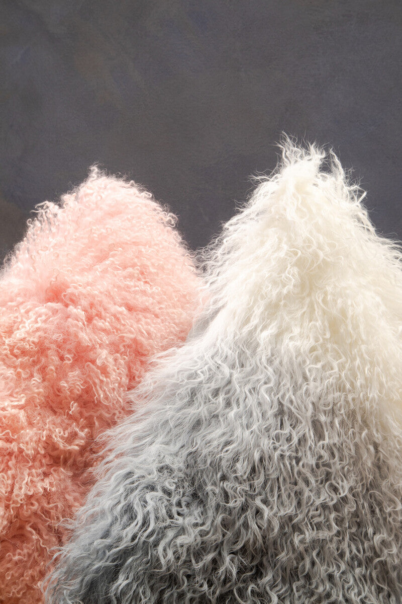 Orsina Bosie Mongolian Lamb Fur Square Cushion | Grey Ombre