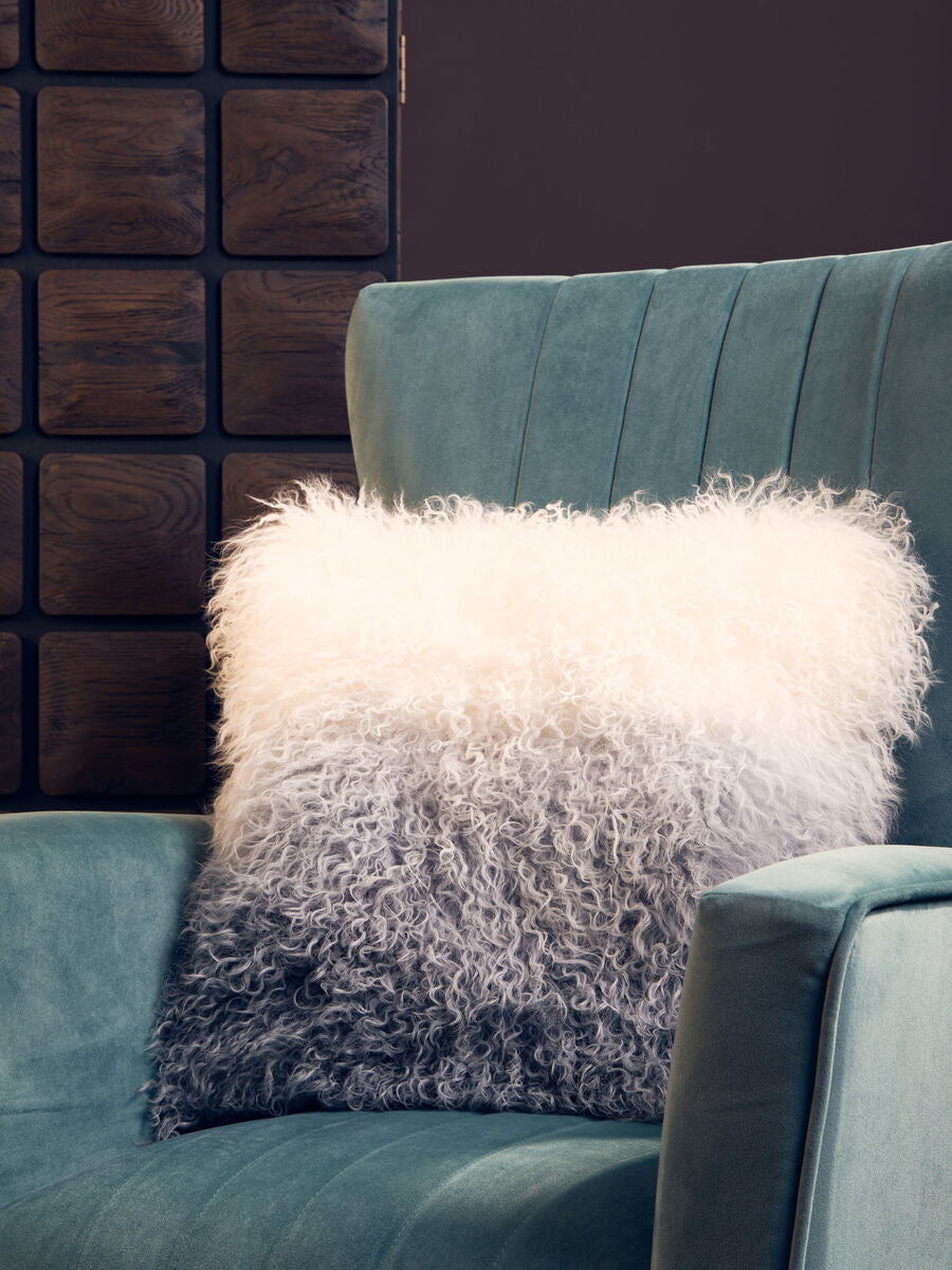 Orsina Bosie Mongolian Lamb Fur Square Cushion | Grey Ombre