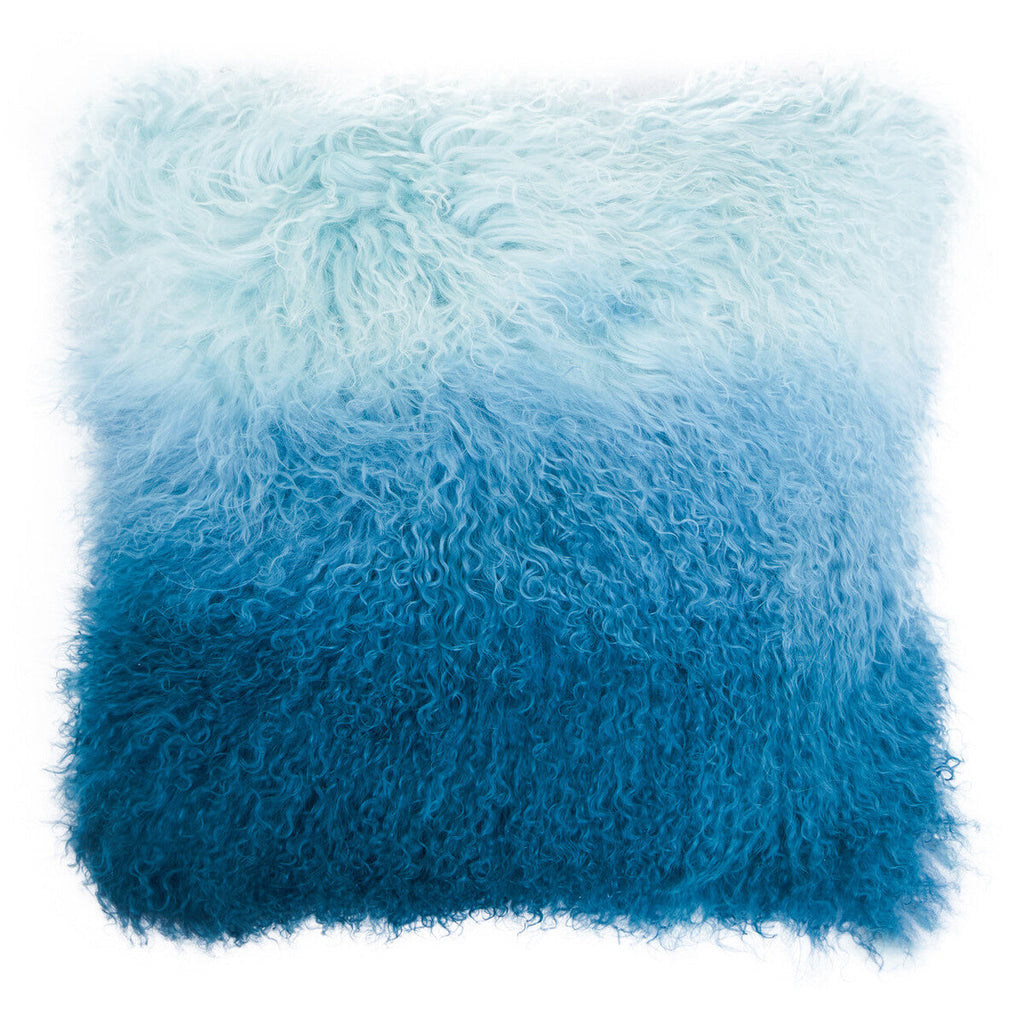 Orsina Bosie Blue Ombre Mongolian Lamb Fur Square Cushion