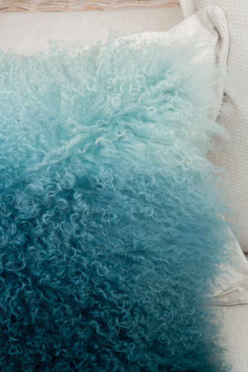 Orsina Bosie Blue Ombre Mongolian Lamb Fur Square Cushion