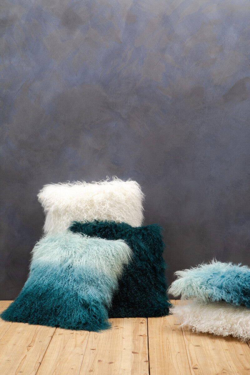 Orsina Bosie Blue Ombre Mongolian Lamb Fur Square Cushion