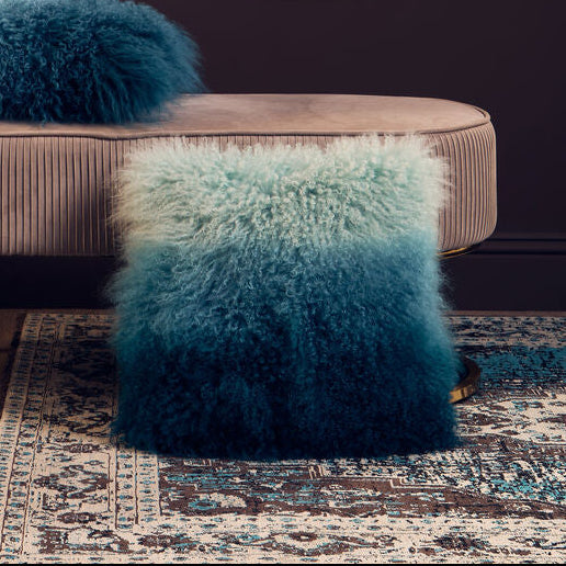 Orsina Bosie Blue Ombre Mongolian Lamb Fur Square Cushion