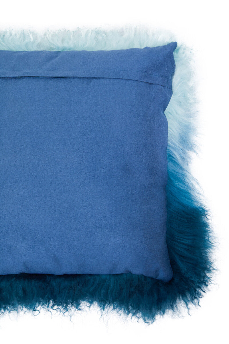 Orsina Bosie Blue Ombre Mongolian Lamb Fur Square Cushion