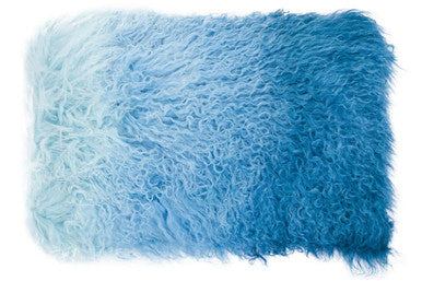 Orsina Mongolian Fur Lumbar Cushion – Blue Ombre Rectangular Pillow