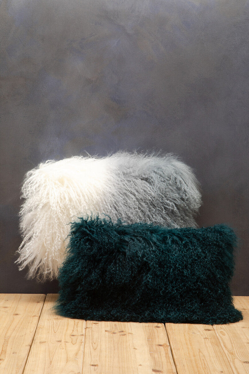 Orsina Mongolian Fur Lumbar Cushion – Blue Ombre Rectangular Pillow