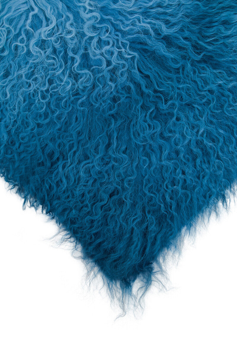 Orsina Mongolian Fur Lumbar Cushion – Blue Ombre Rectangular Pillow