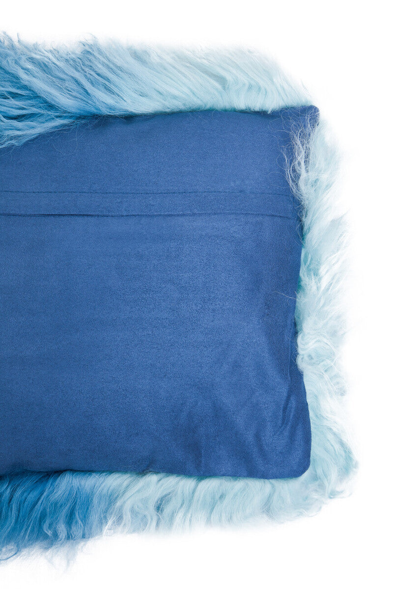 Orsina Mongolian Fur Lumbar Cushion – Blue Ombre Rectangular Pillow