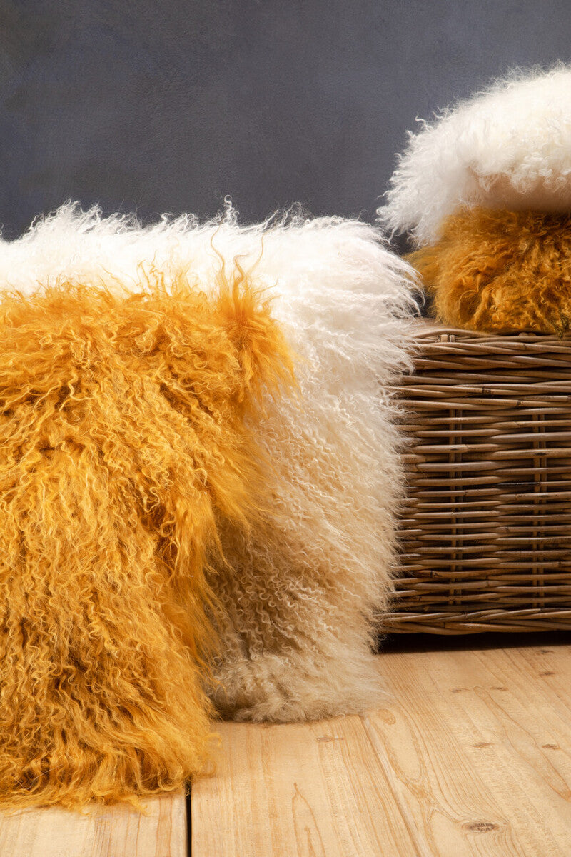 Orsina Bosie Real Mongolian Lamb Fur Square Ombre Decorative Cushion