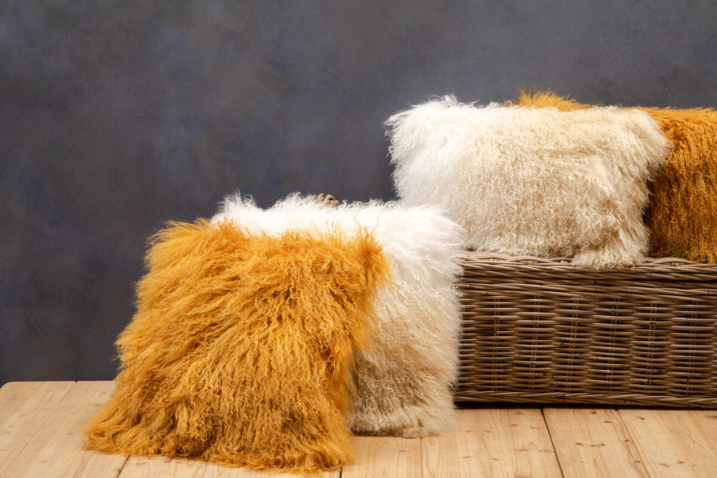 Orsina Bosie Mongolian Fur Lumbar Cushion – Natural Ombre Rectangular