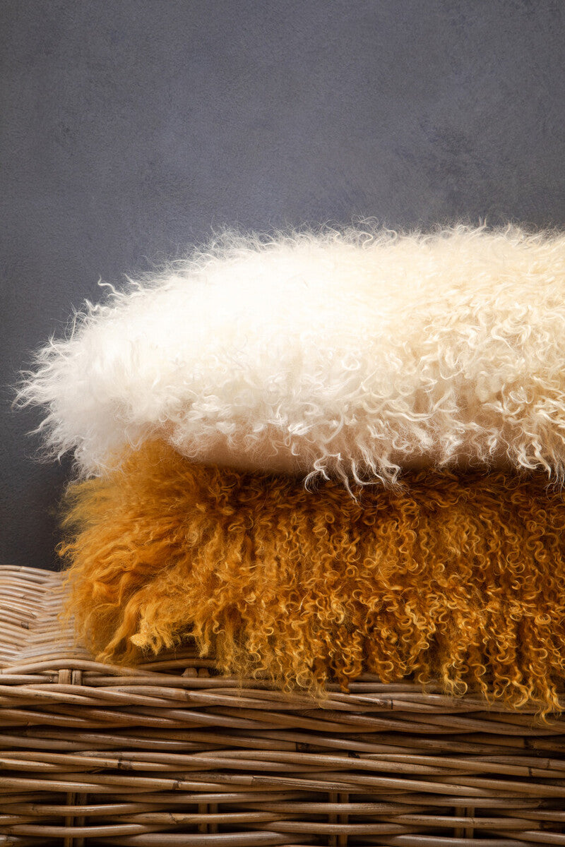 Orsina Bosie Mongolian Fur Lumbar Cushion – Natural Ombre Rectangular