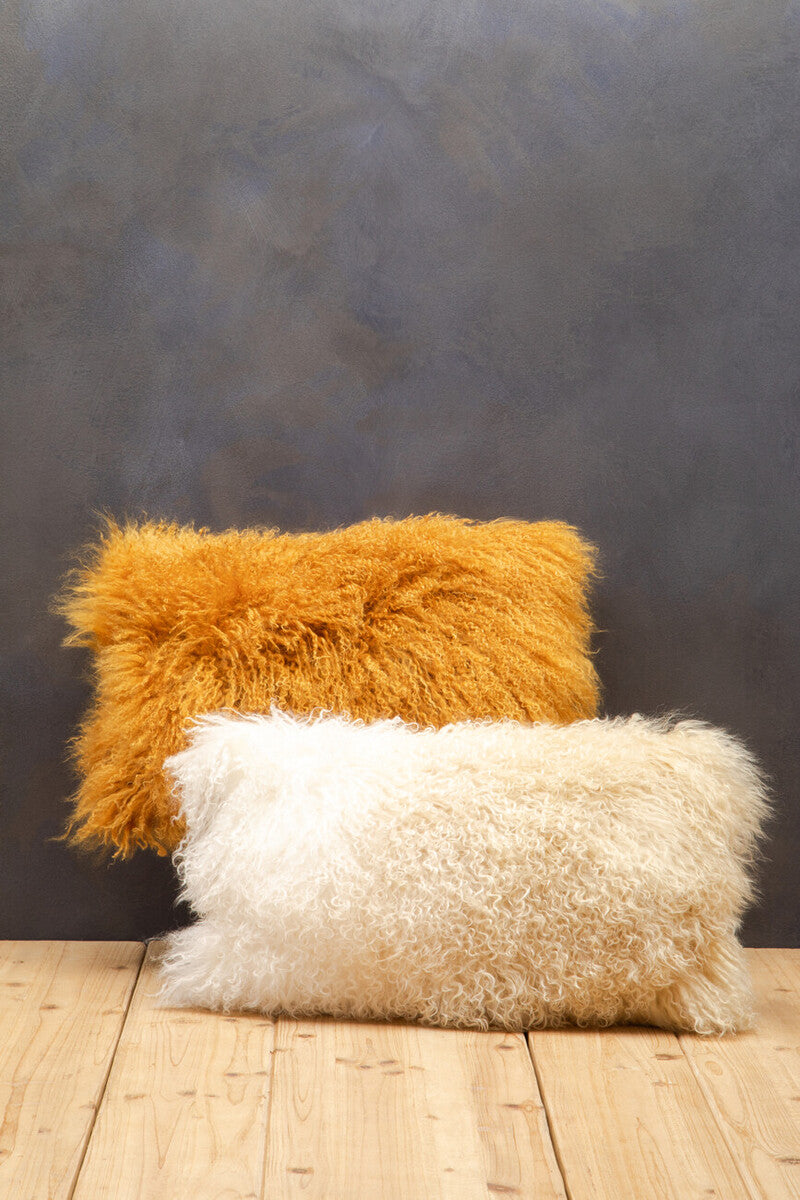 Orsina Bosie Mongolian Fur Lumbar Cushion – Natural Ombre Rectangular