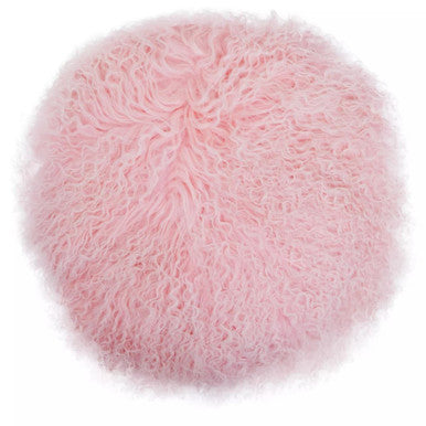 Orsina Bosie Pink Round Mongolian Lamb Fur Cushion – Luxury Decor