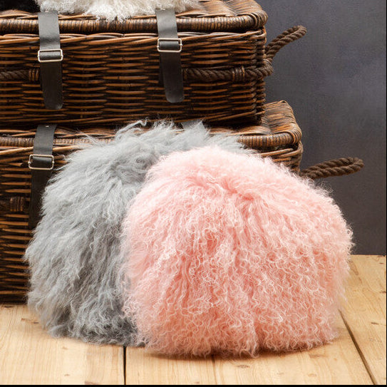 Orsina Bosie Pink Round Mongolian Lamb Fur Cushion – Luxury Decor