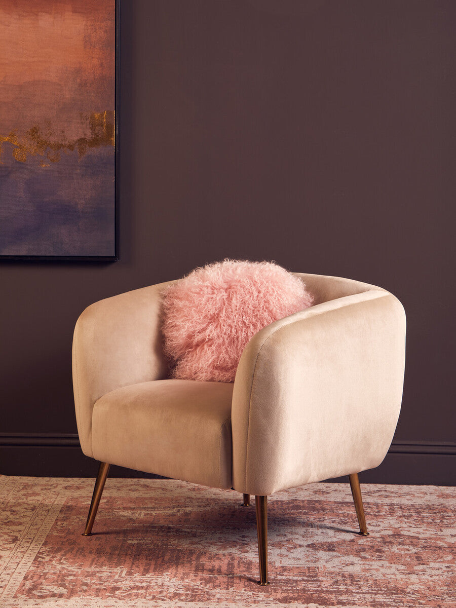 Orsina Bosie Pink Round Mongolian Lamb Fur Cushion – Luxury Decor
