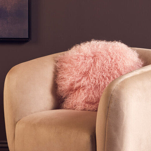 Orsina Bosie Pink Round Mongolian Lamb Fur Cushion – Luxury Decor